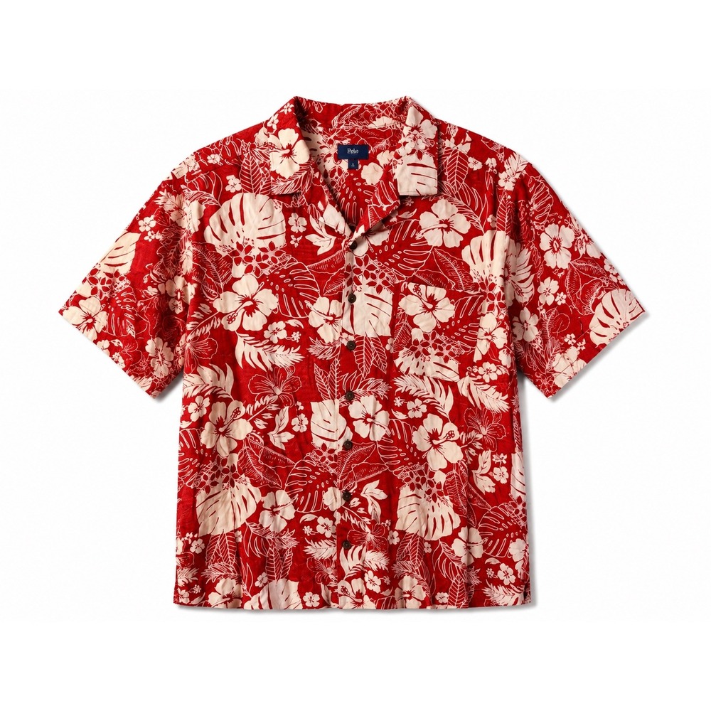 George Hawaiian Shirt Mens 3XL Red White Floral Rayon Relaxed Camp Button Down